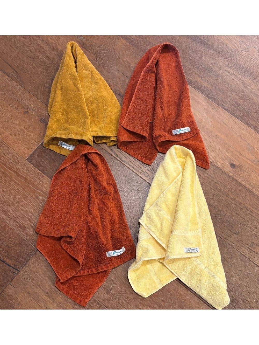 Vintage 70s Fieldcrest Hand Towels, Set of 4, Cotton Face, Made in USA
